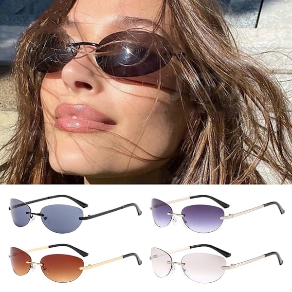 Rimless Solglasögon UV400 Glasögon för Kvinnor och Män Silver