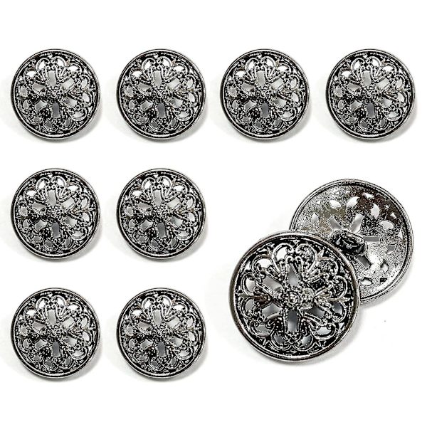 10 kpl Vaatteiden Napit - Muodikkaat Ontot Kukallinen Metallivarsi Pyöreät Metalliset Napit Sarja Ommeltavat Napit (20mm Musta)