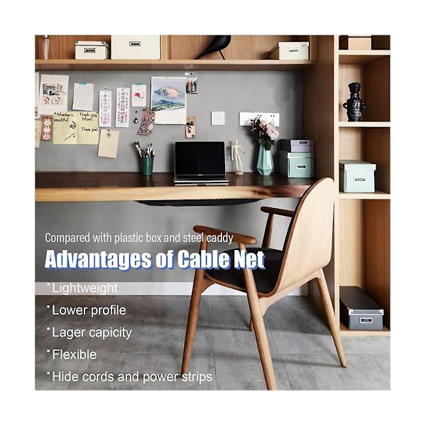Net Under Desk Kit, Desk Wire Management Cord Organizer, Invisible Cable Hider Mesh