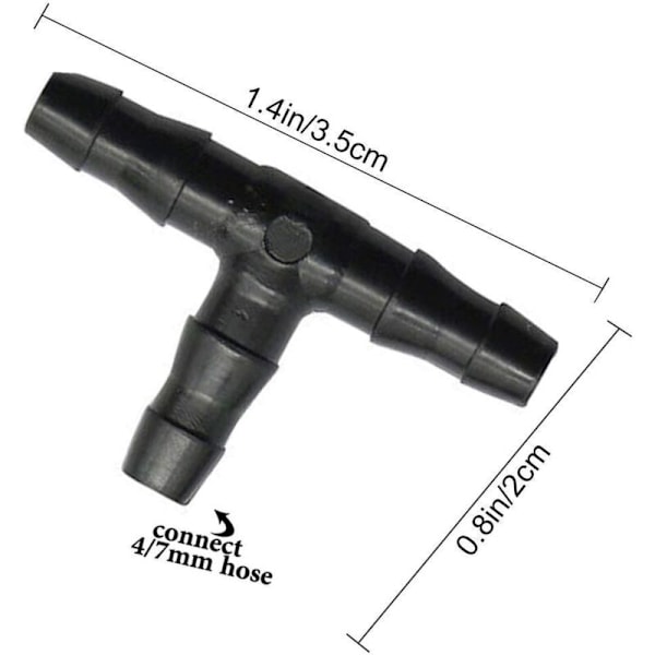 100 stk. 4/7 mm T-rørkoblinger - Mikro vanningskoblinger for dryppsystemer