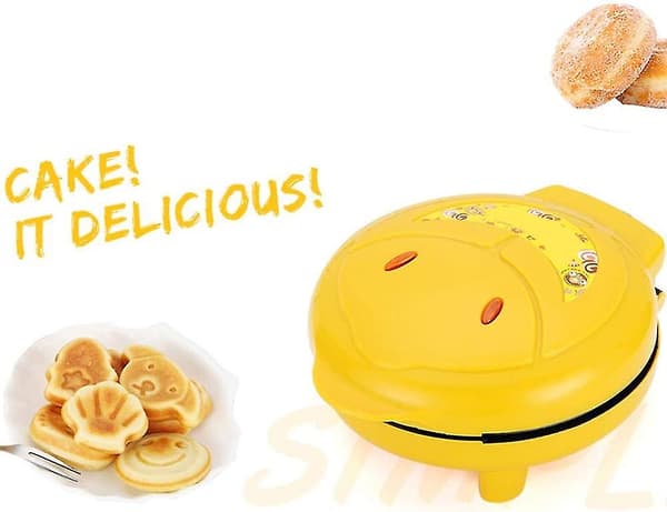 Mini Animal Waffle Maker, Makes 7 Interesting Special Shaped Pancakes, Automatic Shut-off Non-stick Pan, Yellow