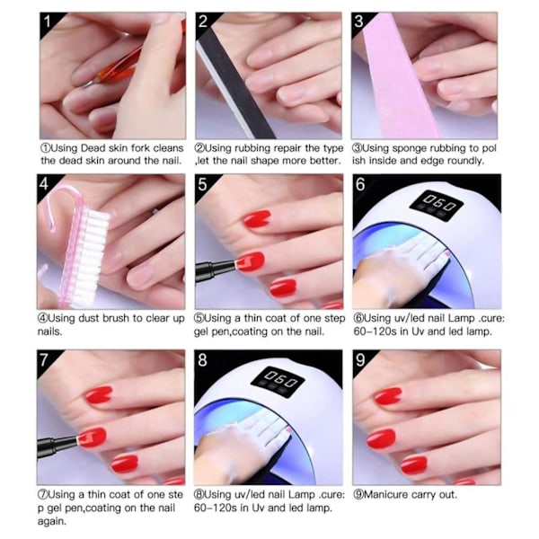 Semi-permanenta nagellackspennor - Set om 5, 3-i-1 nagelgelpennor 0.1