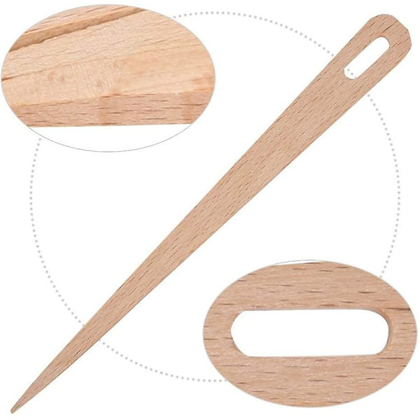 Stora ögon stickningsnålar, 5 st trä vävning virknål handvävstol stick trä gaffel