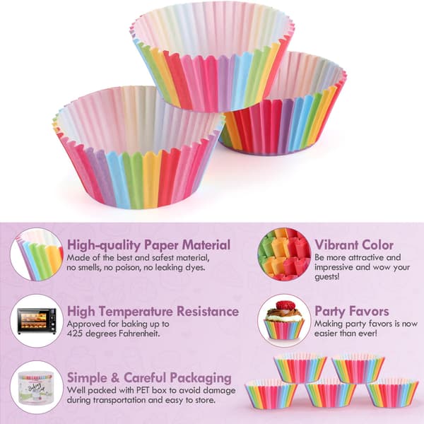 Regnbue Cupcake Liners, 100 stk. Bagekopper Papir Muffin Wrappers Nonstick Muffinforme Bagekopholdere til Bryllup, Fødselsdag