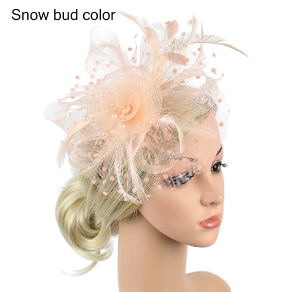 Party Hårbøyle Bryllup Cocktail Mesh Blomst Fjær Hårspenne Snow bud color