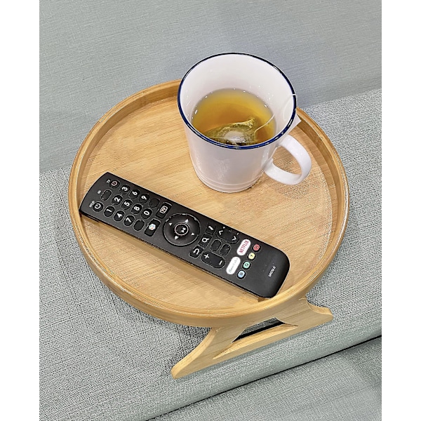 Sofa Armrest Clip Tray, Sidebord til drikkevarer/spisning (bambus)