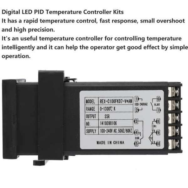 PID Temperaturkontroller REX-C100 0-1300°C Digital LED med Termoelementsensor AC 110V-240V