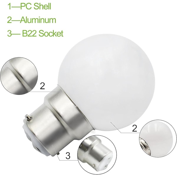 6 kpl B22 LED-lamppu 3W Golfpallolamput B22 Bajonetti Pieni pallolamppu Himmennettävä