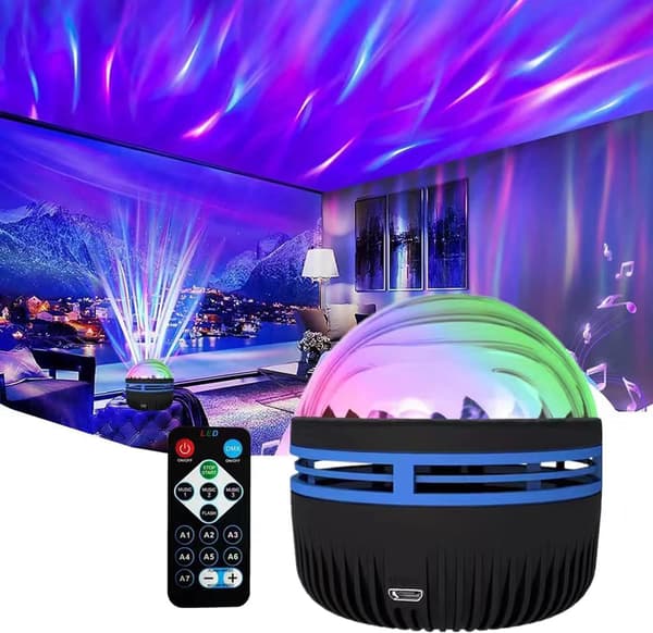 2-in-1 Aurora and Ocean Wave Projector, RGB Dimmable LED Projection Lamp with 7 Lighting Effects, Galaxy Projector Light for Kids