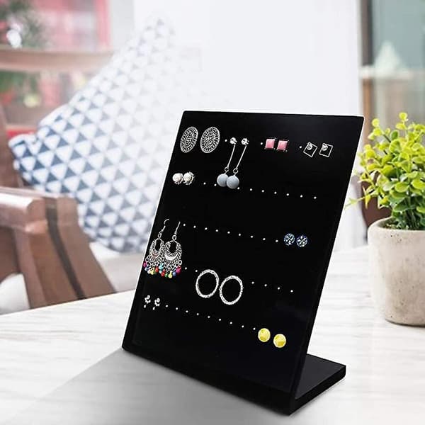 60 Huller Øreringeholder Organizer Fløjl Smykker Øreringeholder Stativ Sort