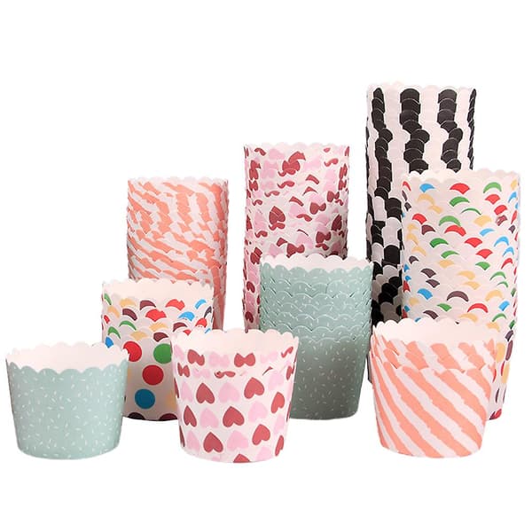 100 st Muffin Pappersformar Cupcake Koppar Hållare Efterrätter Koppar Festpresenter Bakformar för Bageri Dessertbutik (Blandade Mönster)