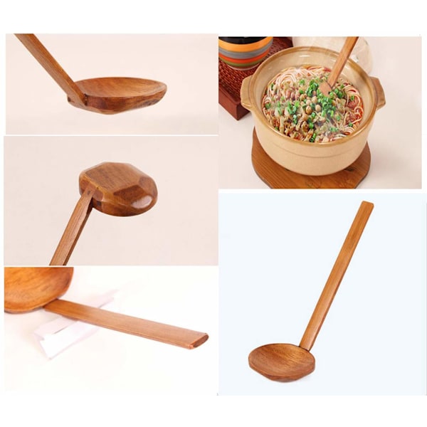 Set med handgjorda träramenskedar - Långskaftad soppsked - Japansk sked Ramen Handgjord träsoppslev Träredskap