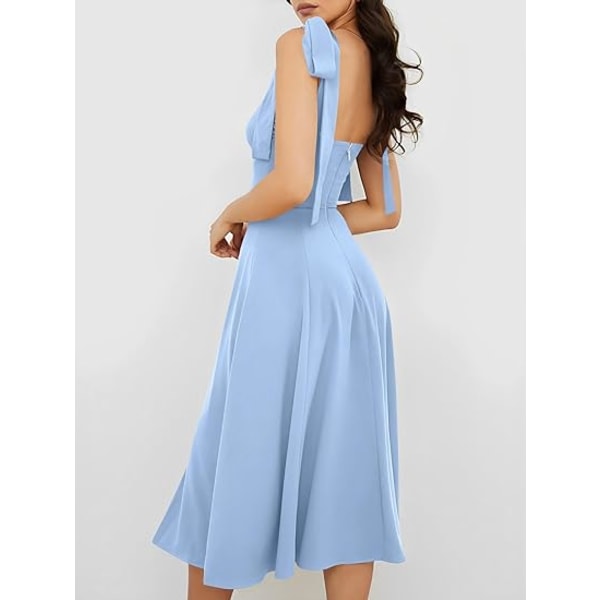 Vintage korsettklänning för kvinnor Sweetheart Halsring Knytband Slits Ärmlös gunga Elegant midi party cocktailklänning blue L