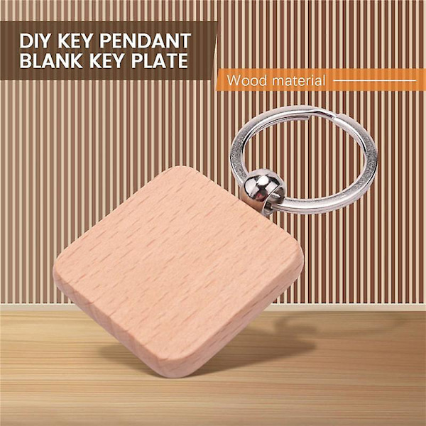 50 kpl DIY tyhjä puinen avaimenperä neliö kaiverrettu avainrengas puinen avainrengas 40 x 40 mm