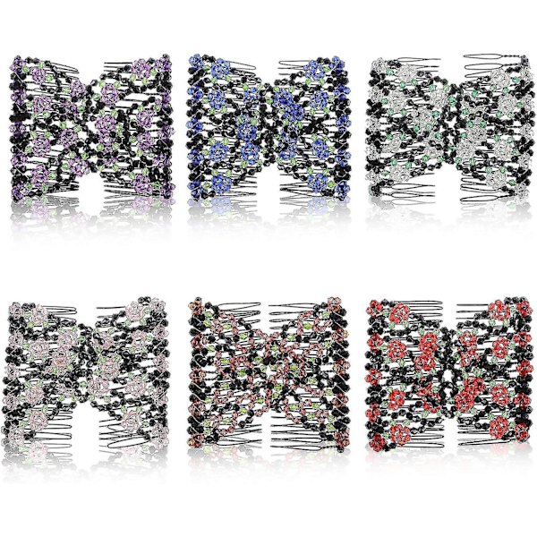 6 stk. hårkamme med krystalperler, elegante elastiske hårspænder med perler, dobbelt hårklemme til kvinder, strækbar hårkam, dobbelt hårklemme, DIY-hårstylingværktøj