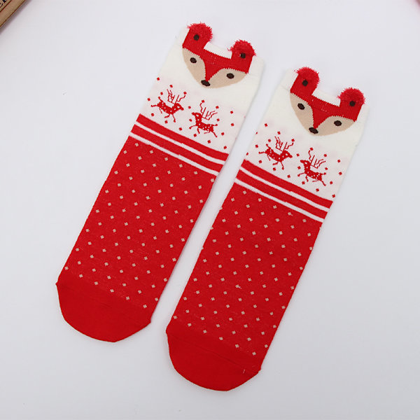 3PCS Julstrumpor Rena Höst och Vinter Ny Kollektion Röda Strumpor Serietecknade Randiga Damstrumpor Tredimensionella Öronstrumpor Japanska