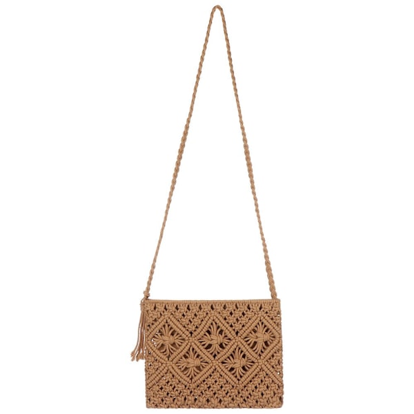 Handvävd Crossbody-väska i halm för kvinnor, bohemisk strandväska med axelrem, tofsar och dragkedja khaki