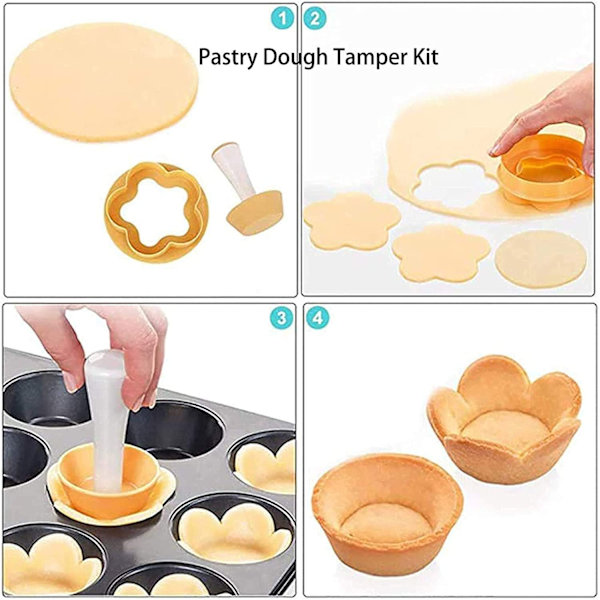 Kagedej Tamper Kit, Tart Tamper Sæt Tart Pan Træforme Ægge Tærter Tamper Kageværktøjer Dobbeltsidet Tart Tamper