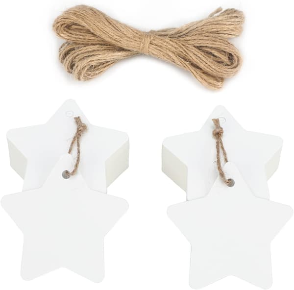 100 stk Kraftpapir Gavemærker Stjerneform 6cm til Jul/Bryllup