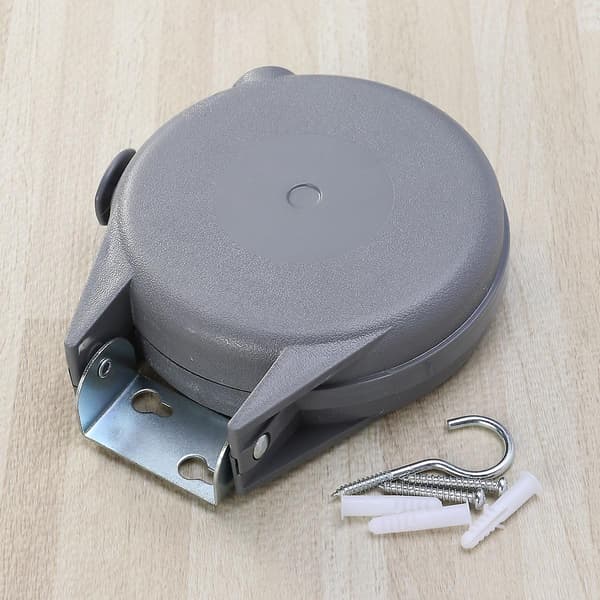 12m Retractable Clothesline Heavy Duty Portable Clothes Dryer With Adjustable Pvc Rope String (grå)