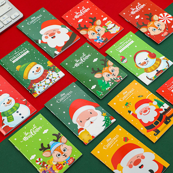 12 st julminiblock, små anteckningsblock, anteckningsblock, God Jul-minnesblock för julhem, skola, festfavoriter (slumpmässigt utförande)
