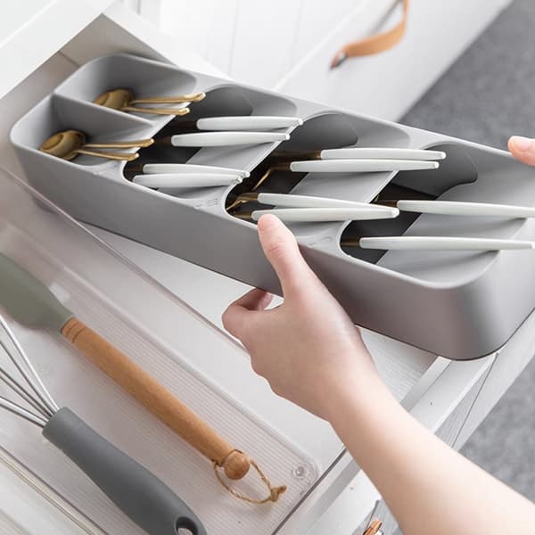 Kompakt bestickorganisatör för kökslåda Silverware, bestickbricka, kökslåda bestickorganisatör Grå
