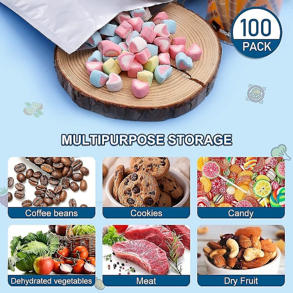 100 st 15x22 cm aluminiumfolie Mylar-påsar, värmeförseglade matförvaringspåsar för torkad mat ångkokning och långtidsförvaring