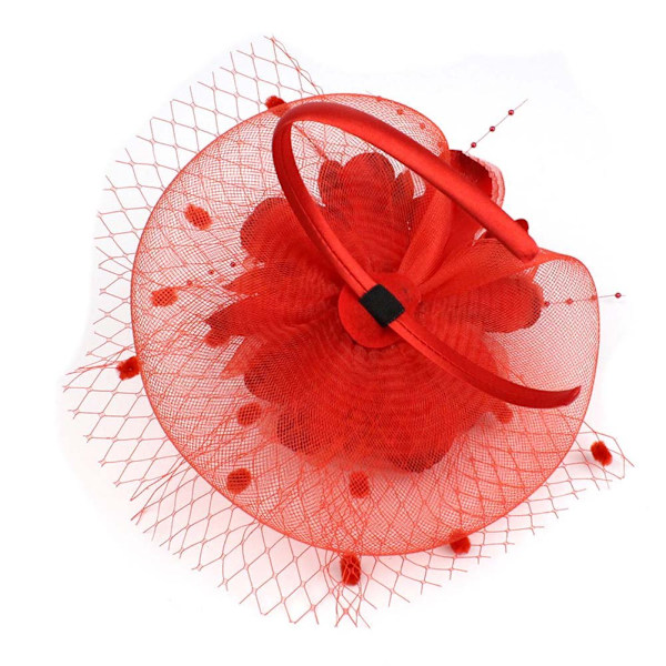 Fortryllende store blomsterhodebånd med mesh-hodebånd, cocktailpartyhatter, jenter, sjarmerende kvinner, røde mesh-hårklemmer