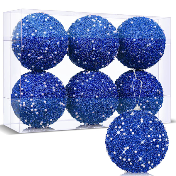 3,15\" Julgranskulor Ornament 6-pack för Julgran Bröllop Fest Semester Dekorationer Bordsskiva Små Träd Dekoration (Blå)