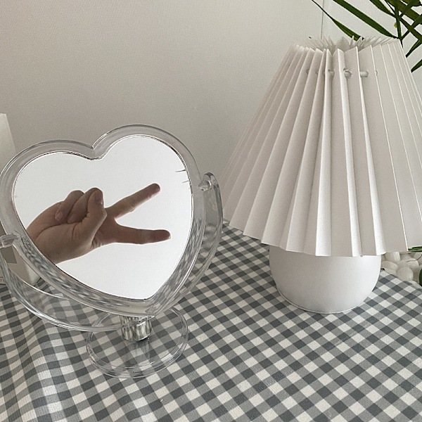 Akryl Dubbelsidig Makeup Spegel Söt Hjärtformad Kosmetisk Transparent Bas Hem Sovrum Skrivbord Makeup Spegel (Vit)