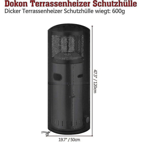 Patiovarmer vejrbestandigt betræk, vandtæt, vindtæt, UV-bestandigt, kraftigt, rivefast, strålevarmerbetræk, 600d Oxford-stof, rundt (50 x 50 x 120