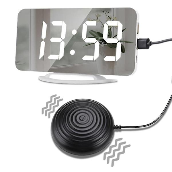 Hög vibrerande väckarklocka för tunga sovare, vuxna döva, digital spegelklocka med sängvibrator F