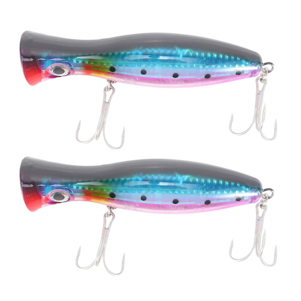 2 stk Popper fiske 3d med trippelkroker 12cm 42g Topwater Hard Lure Soft Isca kunstig fiske L