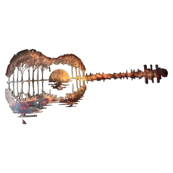 Solnedgang Guitar Metal Vægkunst Hængende Vægindretning Perfekt Til Indendørs Eller Udendørs Abstrakt Guitar Metal