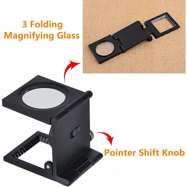 10x Trådtælleluppe - Foldbar LED-stof- og smykkeluppe