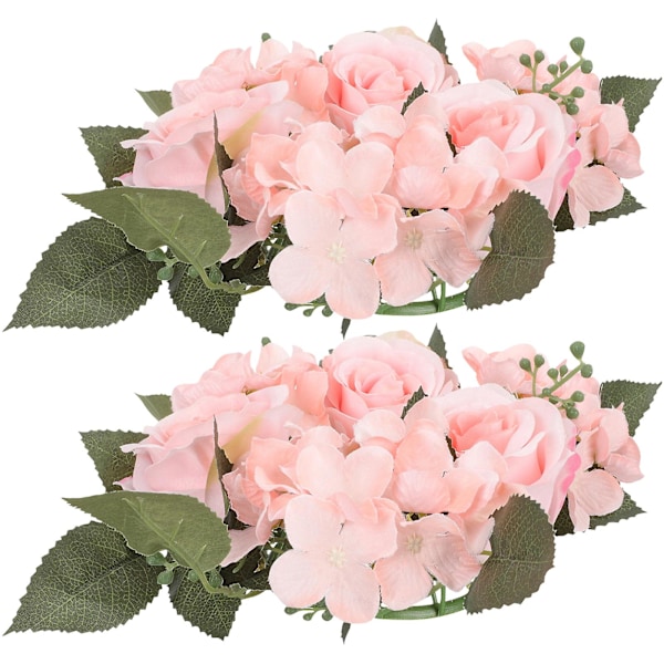 2 stk. Kunstig Rose Krans Lys Kranse Ringe Bryllup Bordplade Krans Dekoration