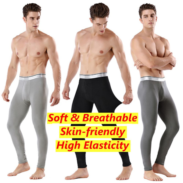Termobyxor Herr Vinter Tjock Fleecefodrade Långa Varma Leggings Grå Gray L