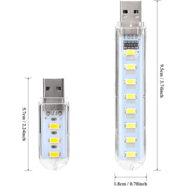 USB LED-lys, 5 stk. Mini Bærbart USB LED-lys til Computertastatur PC Powerbank (Kold Hvid) [Energiklasse G]