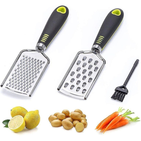 Stainless Steel Graters With Cleaning Brush, Fine Parmesan Grater And Coarse Cheese Grater, For Parmesan, Lemons, Ginger And Garlic