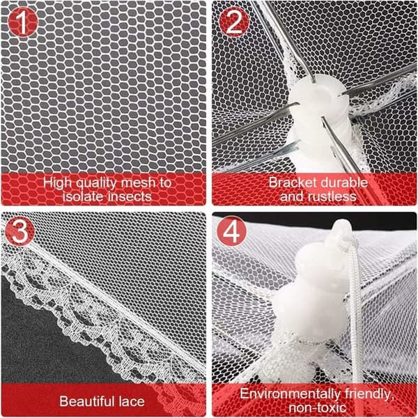 Mattskydd Mattält, 3-pack Vikbara Mattskydd i Mesh, Pop-up Myggnät för Flugor, Insekter, Myggor (Vit, 12 Tum)