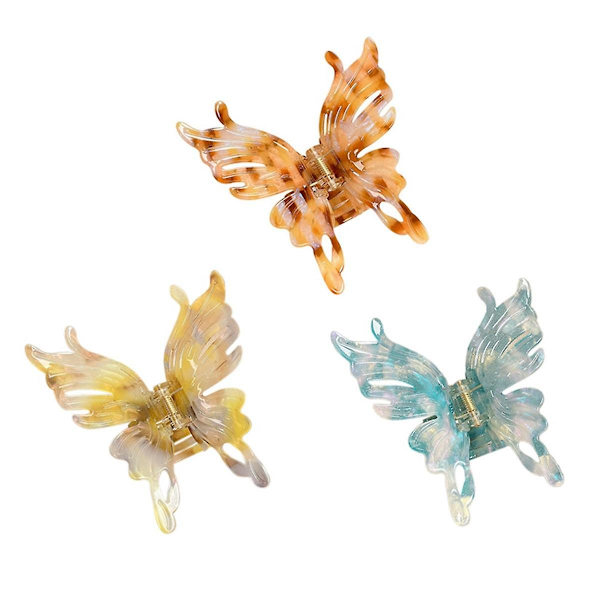 3 stk Butterfly hårklemme klips for kvinner hår kjeve klips for tynt hår jenter medium acetat sommerfugl