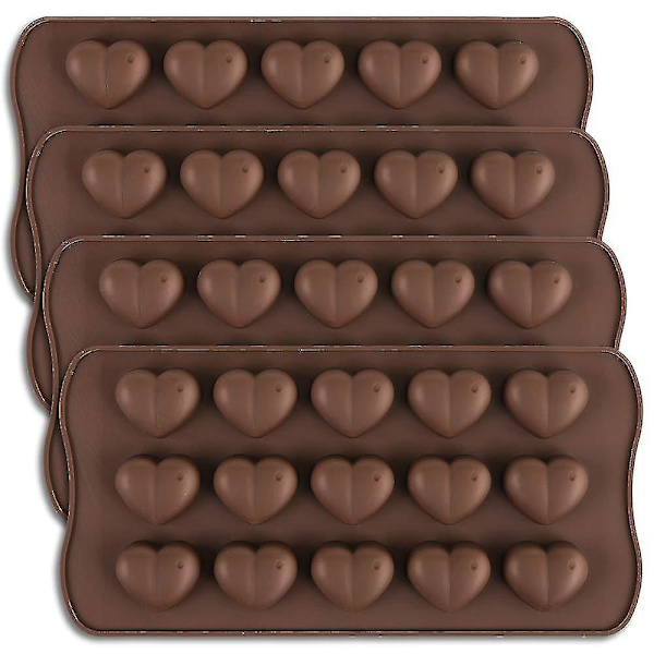 15-huls hjerteformet chokoladeform, sæt med 4 stk. silikone Valentine hjerte chokolade gummy og slikform -aya