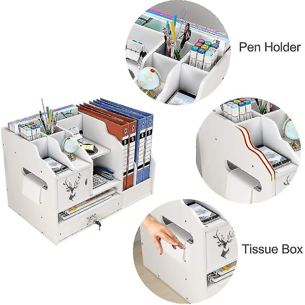 Valkoinen Työpöydän Järjestäjä  Suuri Kapasiteetti Työpöydän Tiedostojen Järjestäjä Toimiston Tarvikkeiden Työpöydän Siisti Säilytysteline Lajittelija A4-Paperille  Kynille  Kirjoille  Kirjeille Ja Muulle