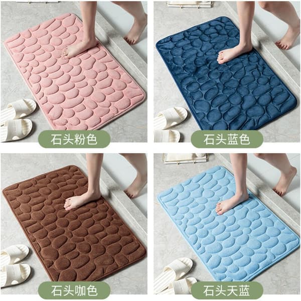 Rektangulär Badrumsmatta Pebble Textur Polyester Snabbtorkande Halkfri Matta för Hem Badrum Kök Sovrum (Grå, Storlek: 40x60cm)