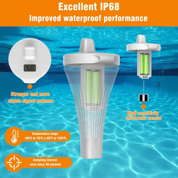 Trådløst pooltermometer IP68 flydende LCD digitalt termometer til swimmingpool akvarium badekar dam