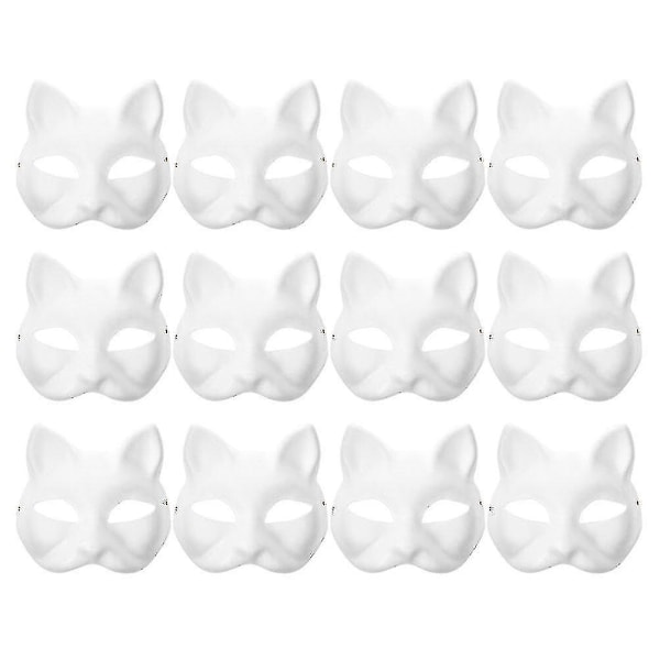 12 stk tomme kattemasker Kostyme Cosplay Maske Barnehage  Diy Umalte Kattemasker