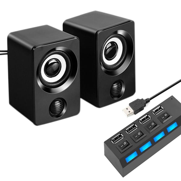 Ympäröivät tietokonekaiuttimet stereolla Usb-johdotettu virtalähde multimediakaiutin 4 portin Usb-keskittimellä Sp