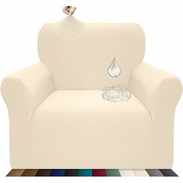 Strækbart, vandtæt og ridsefast sofabetræk til 1-personers sofa, elegant mønster med skridsikre skumstænger (1-personers sofa, beige)