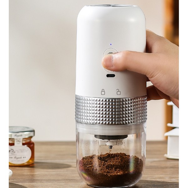 Hvit kaffekvern og elektrisk mikser for kaffebønner, USB utendørs