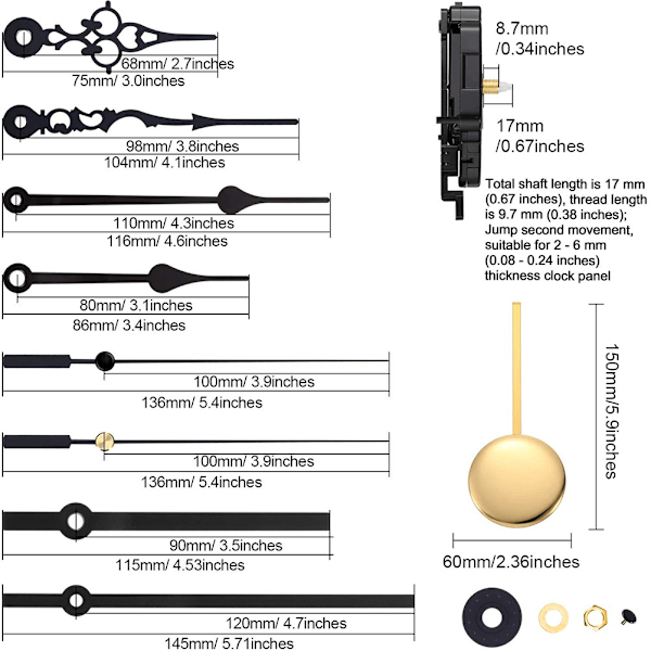 Quartz Pendul Trigger Urværk Chime Musikboks Kompletter Pendul Urværkssæt med 3 Par Spader, Fancy